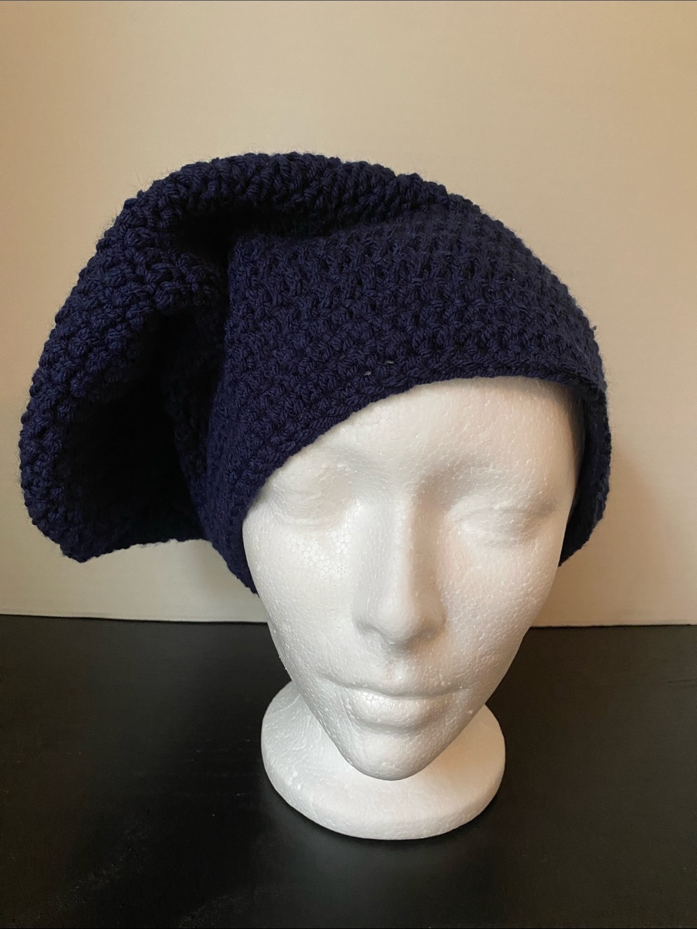 Crochet Slouchy Beanie Hat in Navy